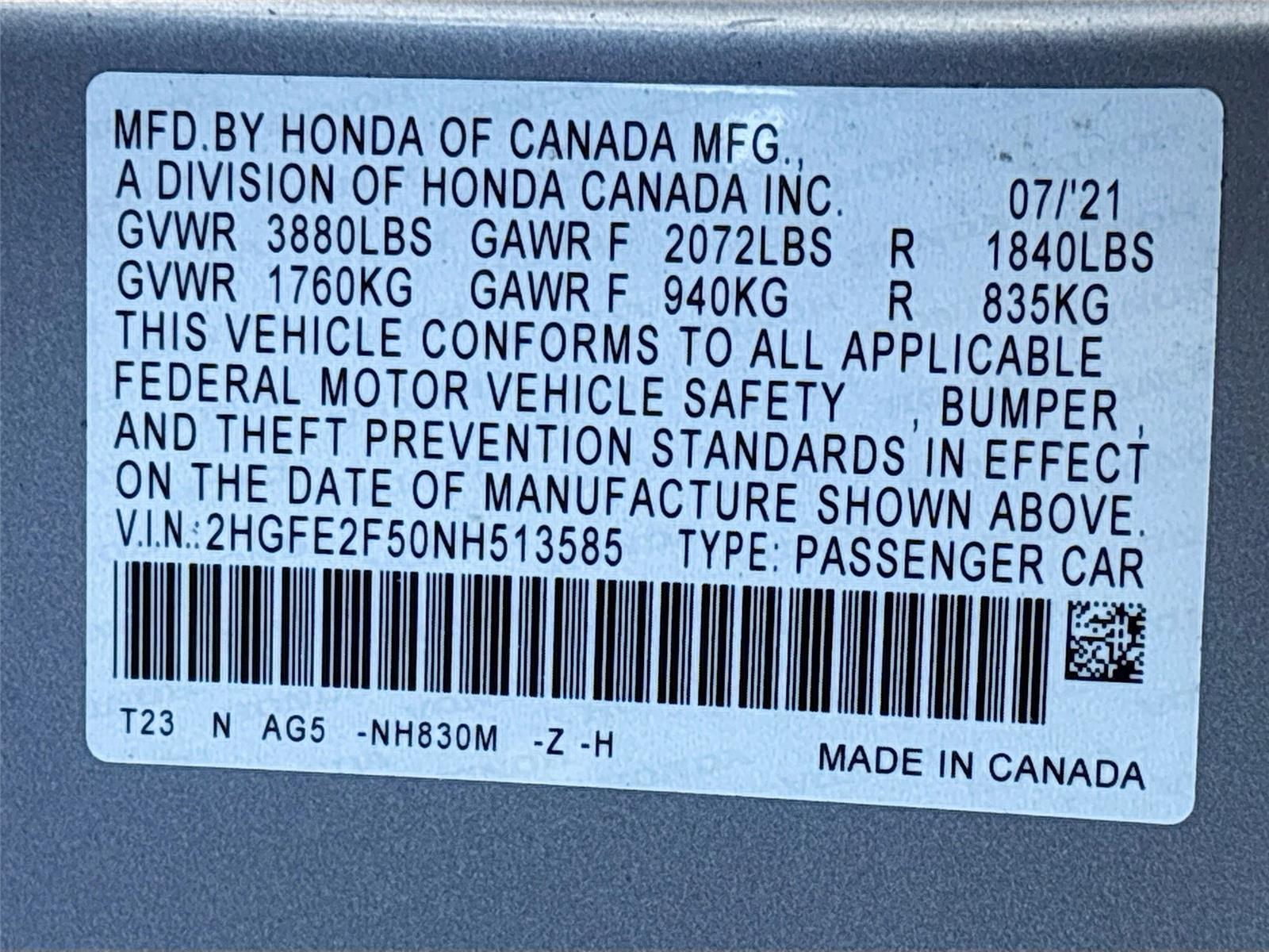 2022 Honda Civic Sport