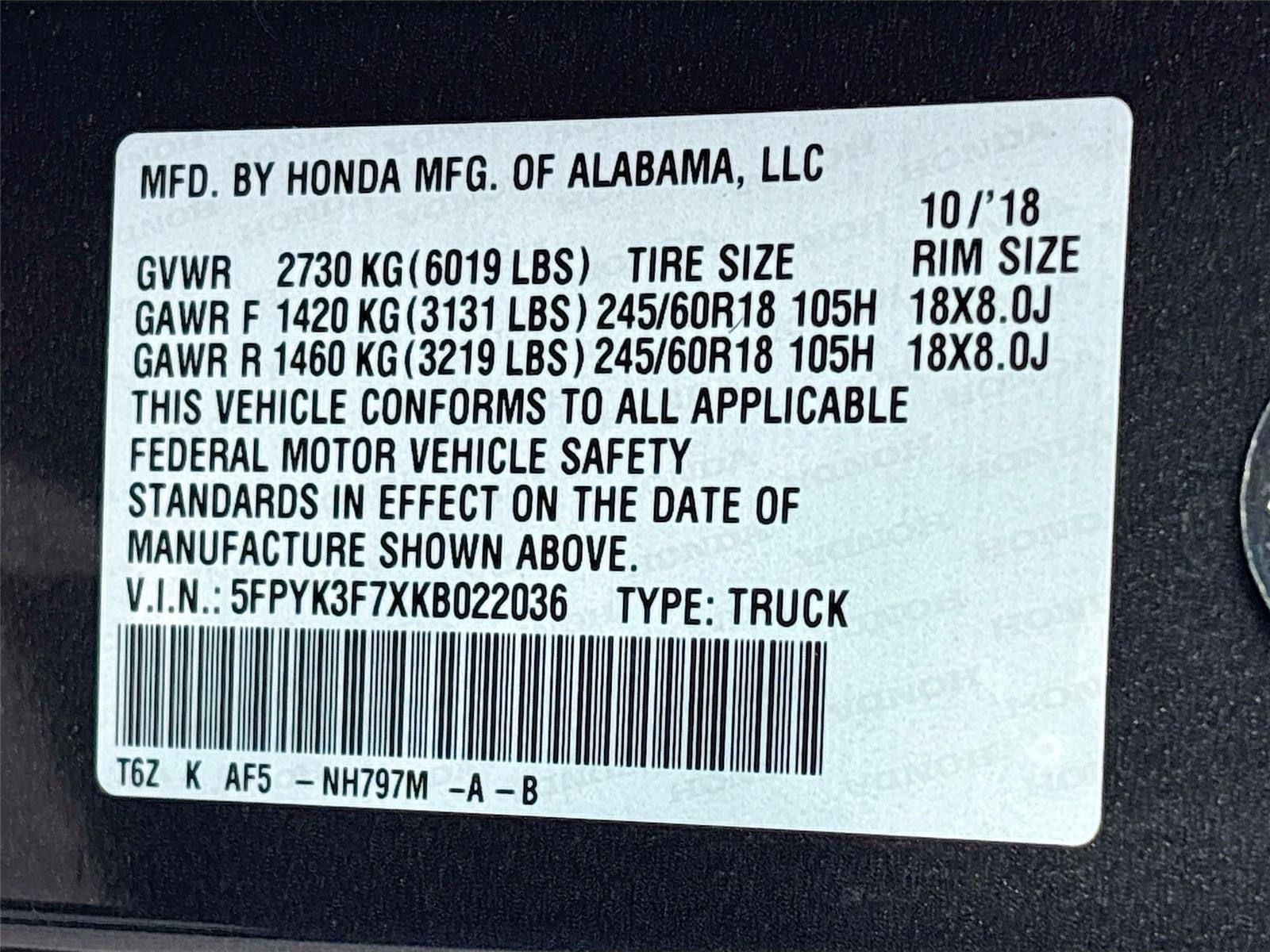 2019 Honda Ridgeline RTL-E