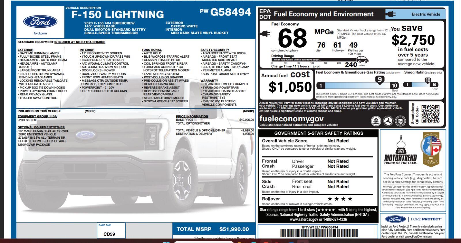 2023 Ford F-150 Lightning Pro SuperCrew AWD