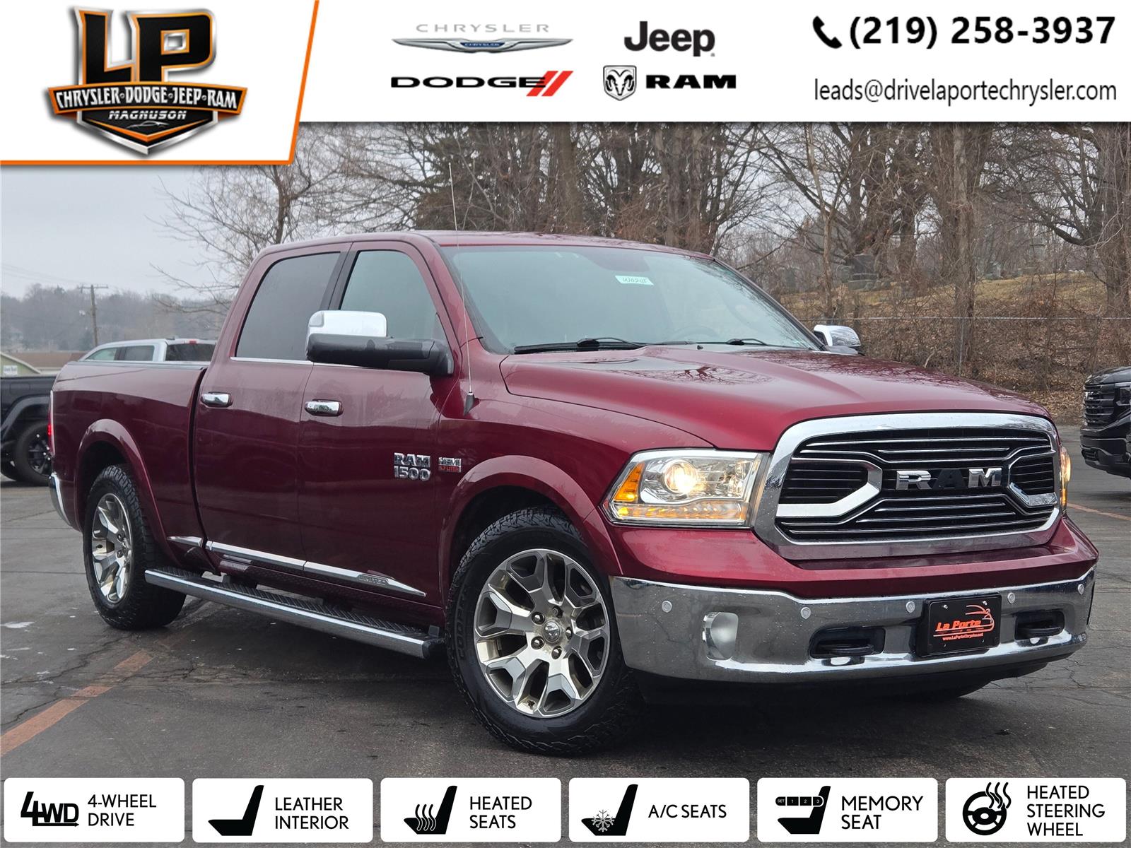 Delmonico Red Pearlcoat 2018 RAM 1500 Laramie Limited Crew Cab 4WD Pickup Truck Four-Wheel Drive 8-Speed Automatic
