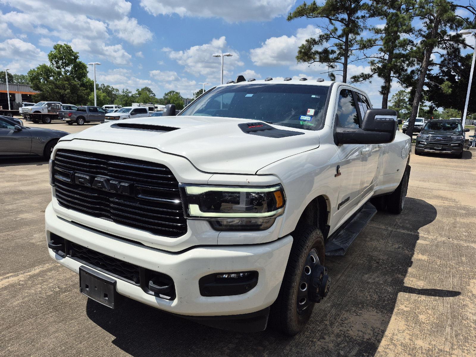 Pearl White 2024 RAM 3500 Laramie Crew Cab LB DRW 4WD Pickup Truck Four-Wheel Drive 6-Speed Automatic