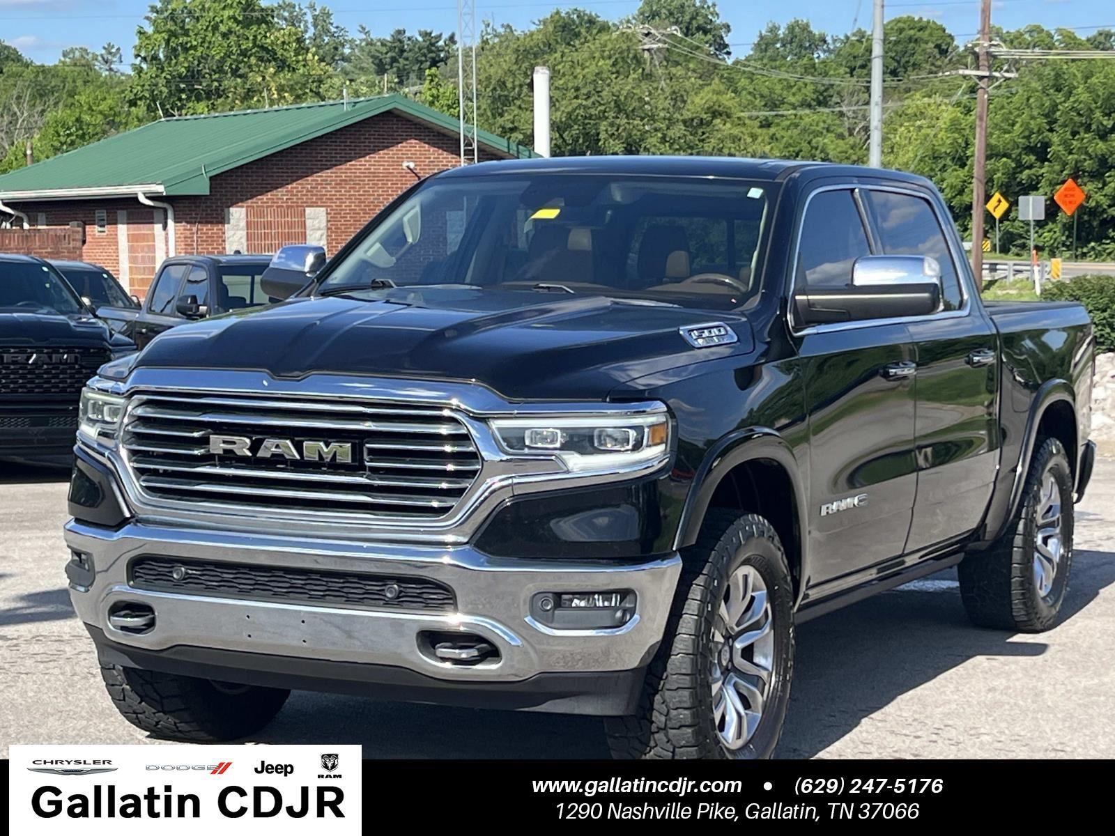 Diamond Black Crystal Pearlcoat 2019 RAM 1500 Laramie Longhorn Crew Cab 4WD Pickup Truck Four-Wheel Drive 8-Speed Automatic