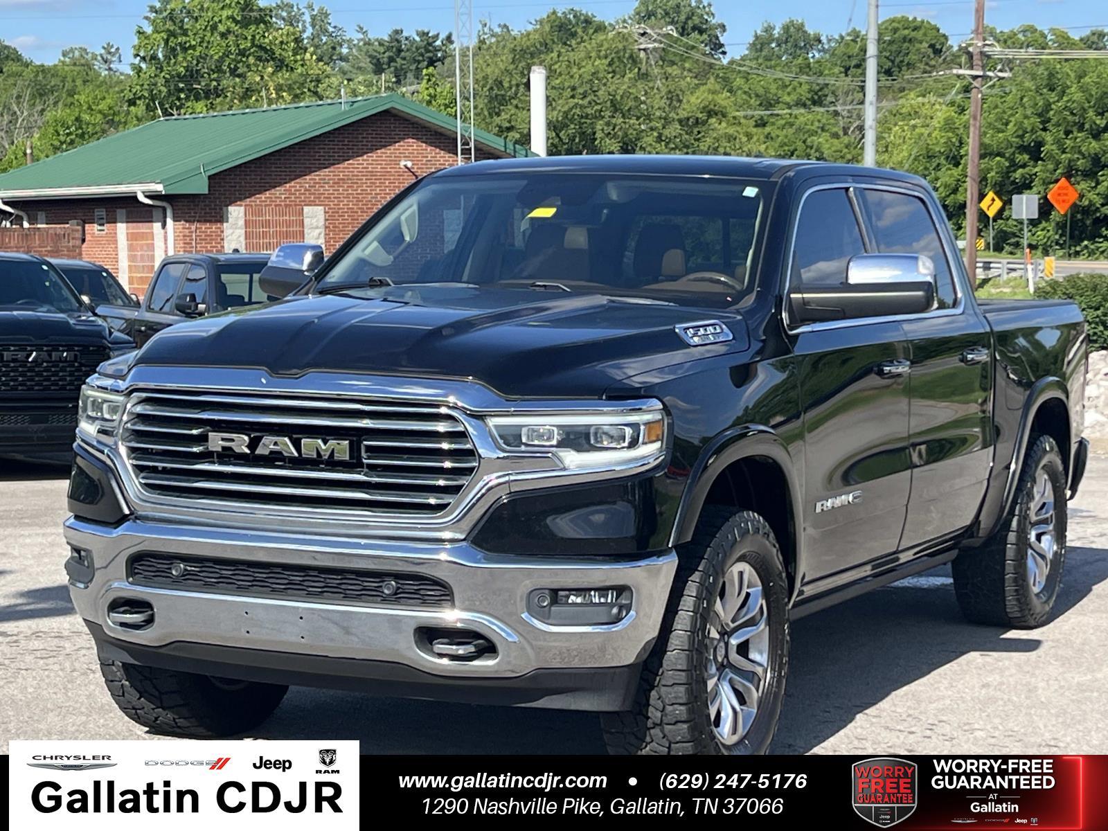 Diamond Black Crystal Pearlcoat 2019 RAM 1500 Laramie Longhorn Crew Cab 4WD Pickup Truck Four-Wheel Drive 8-Speed Automatic