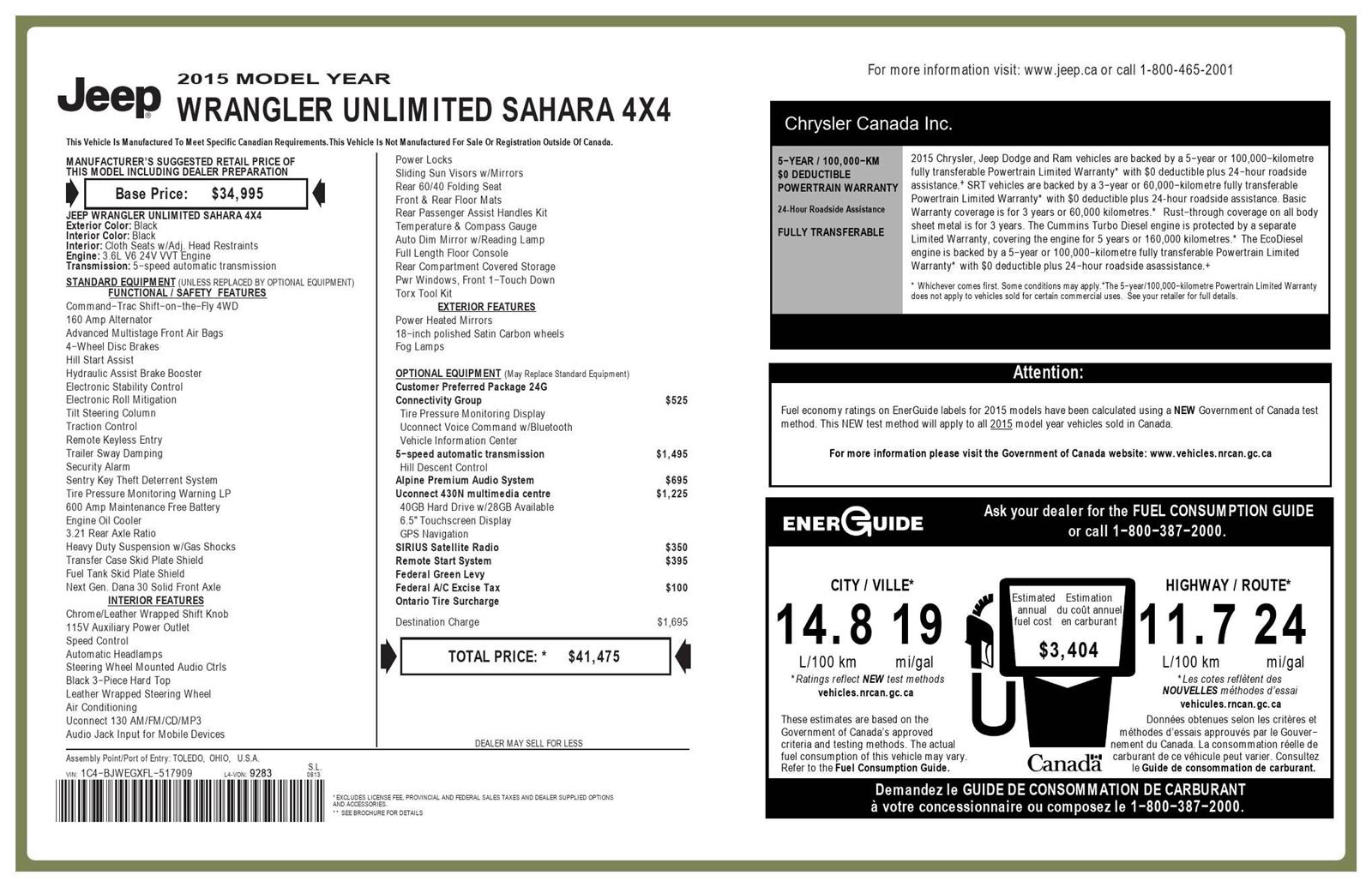 Black 2015 Jeep Wrangler Unlimited Sahara 4WD SUV / Crossover Four-Wheel Drive Automatic