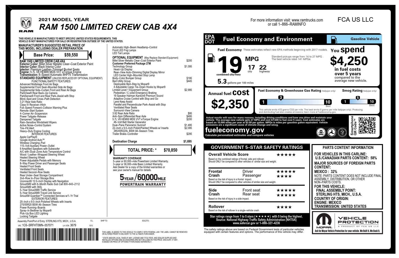 2021 Ram 1500 Limited - Billet Silver Metallic Clearcoat exterior view 8