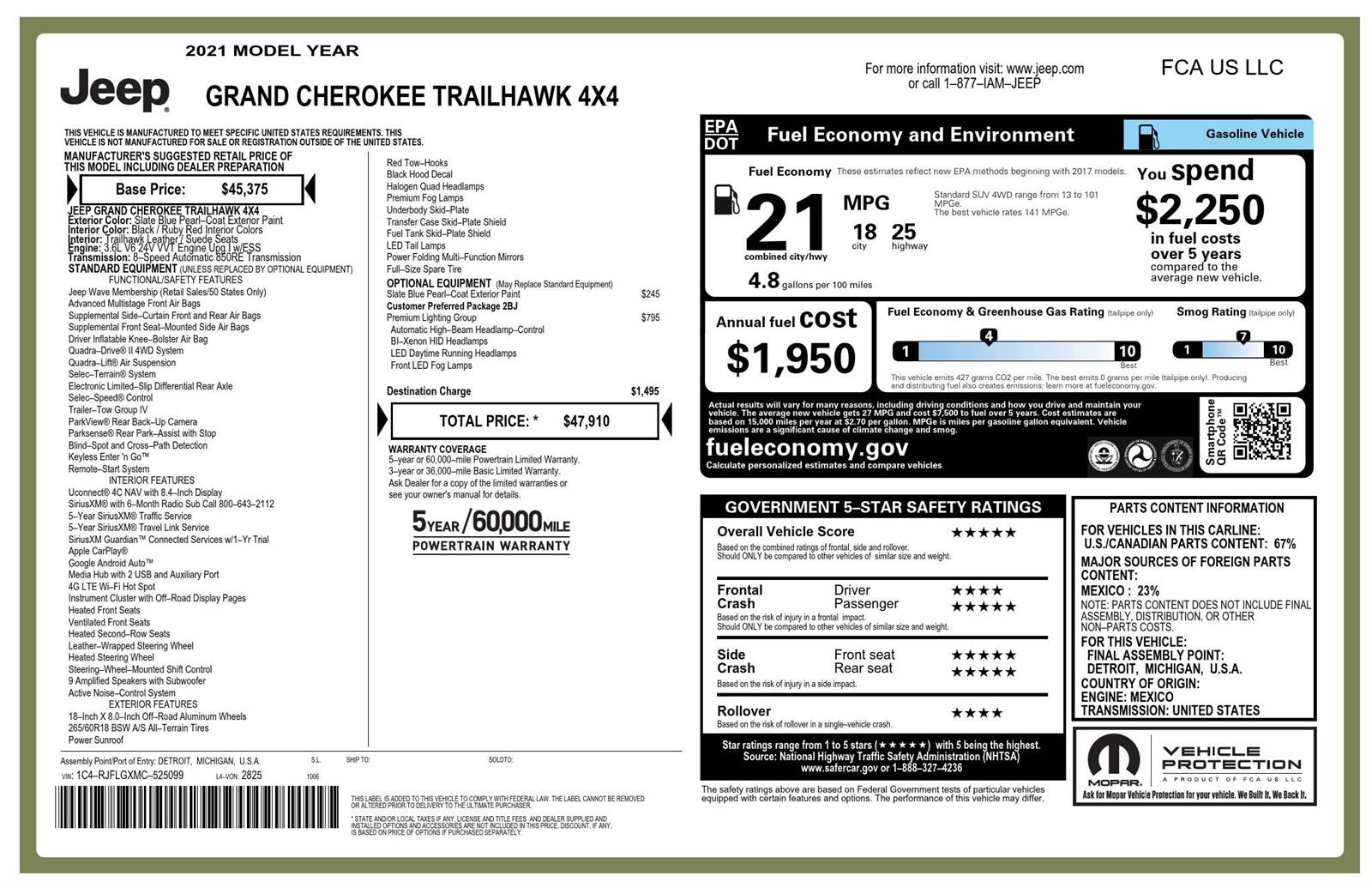 Used 2021 Slate Blue Pearlcoat Jeep Trailhawk image 32
