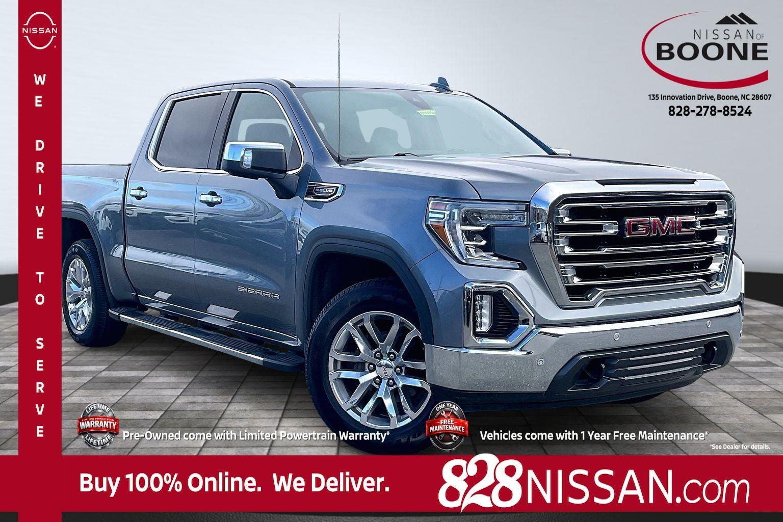 Gray (Satin Steel Metallic) 2019 GMC Sierra 1500 SLT Crew Cab 4WD Pickup Truck Four-Wheel Drive 8-Speed Automatic