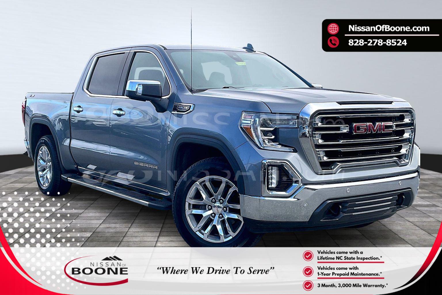Gray (Satin Steel Metallic) 2019 GMC Sierra 1500 SLT Crew Cab 4WD Pickup Truck Four-Wheel Drive 8-Speed Automatic