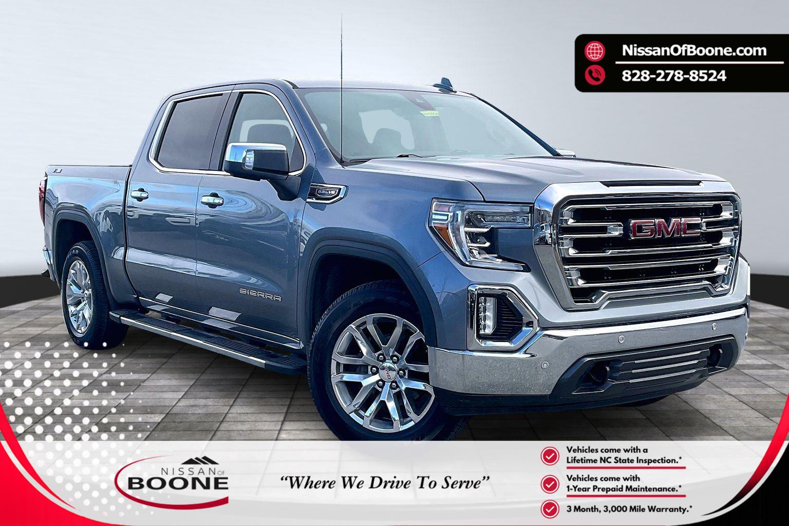 Gray (Satin Steel Metallic) 2019 GMC Sierra 1500 SLT Crew Cab 4WD Pickup Truck Four-Wheel Drive 8-Speed Automatic