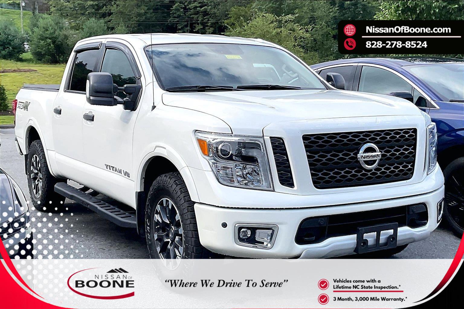 Pearl White 2019 Nissan Titan Pickup Truck Four-Wheel Drive Automatic