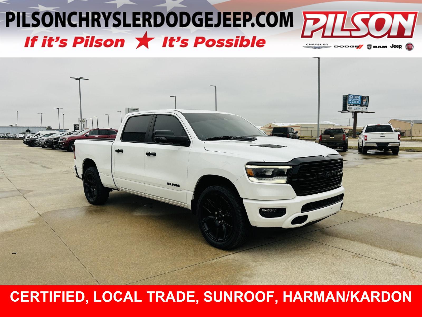 Ivory White Tri-Coat Pearlcoat 2023 RAM 1500 Laramie Crew Cab 4WD Pickup Truck Four-Wheel Drive 8-Speed Automatic