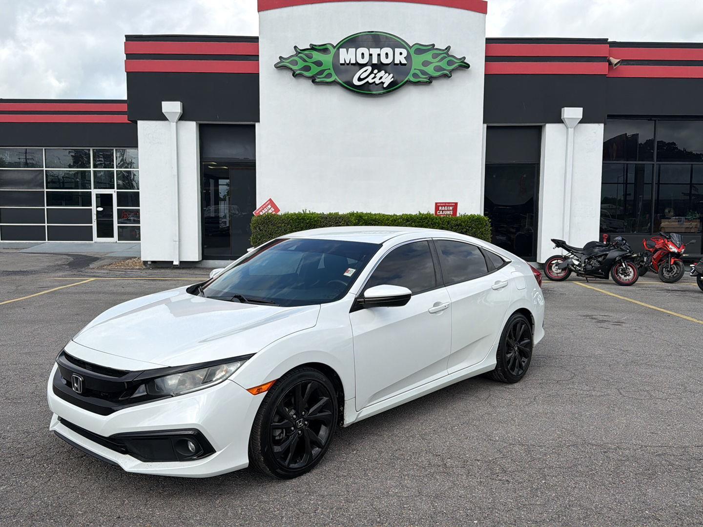Platinum White Pearl 2019 Honda Civic Sport FWD Sedan Front-Wheel Drive Continuously Variable Transmission