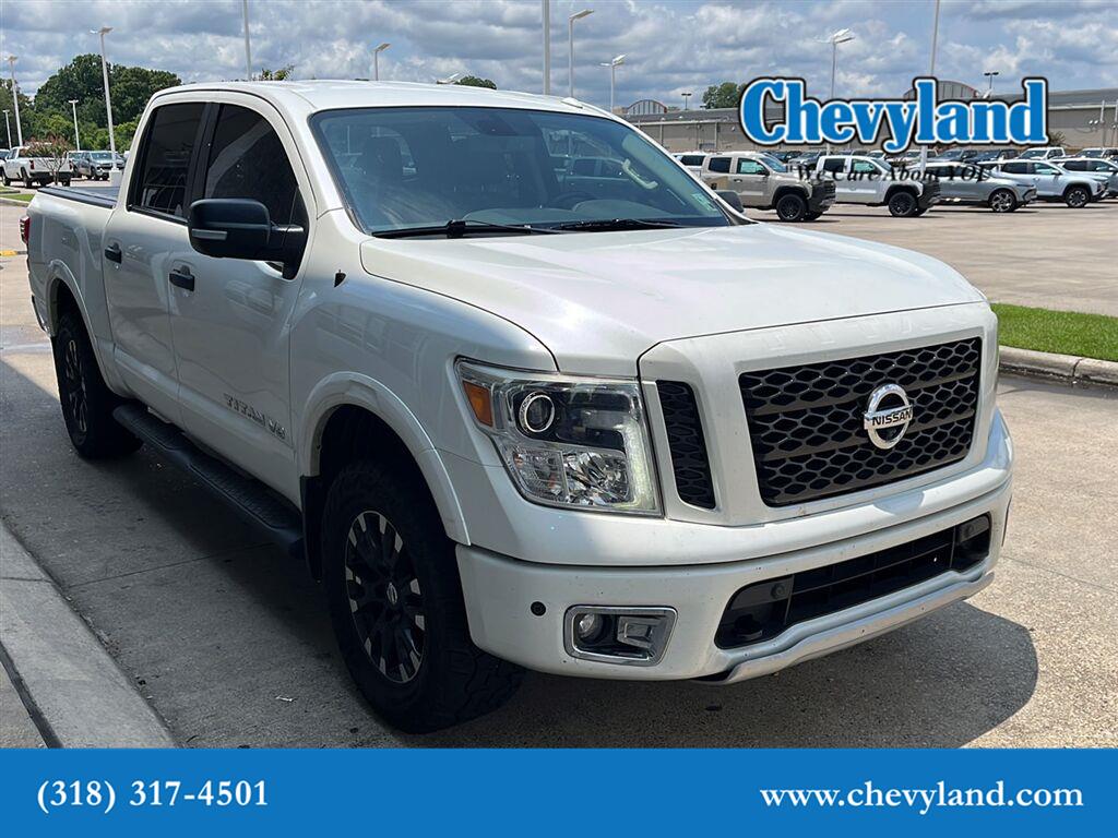 Pearl White 2018 Nissan Titan Pickup Truck Four-Wheel Drive Automatic