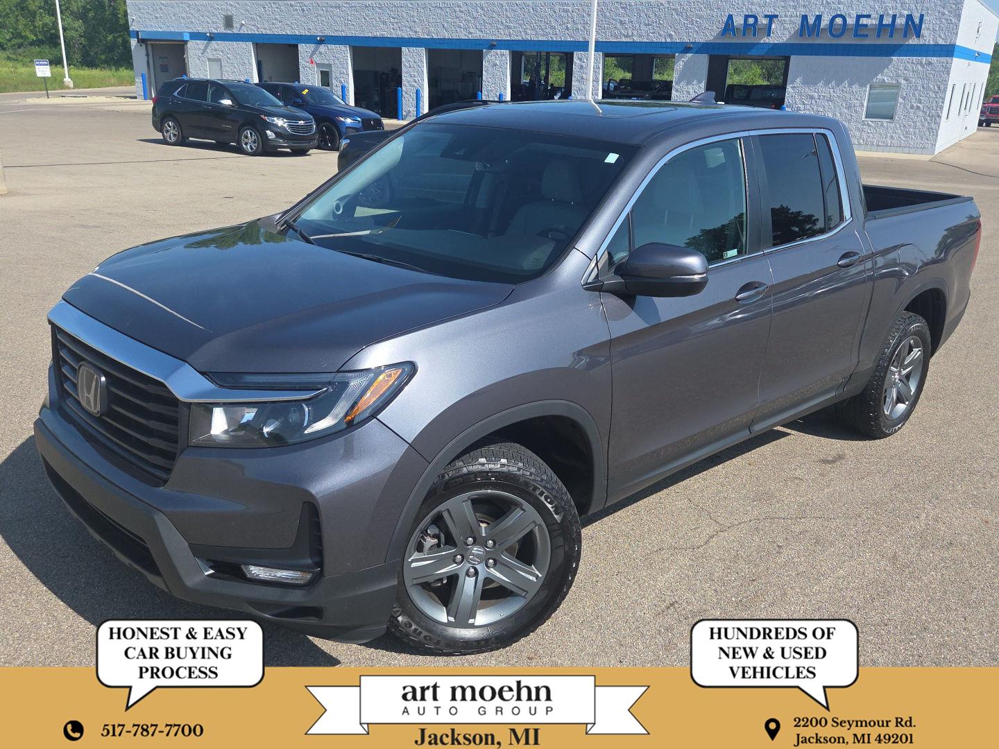 Gray (Modern Steel Metallic) 2023 Honda Ridgeline Pickup Truck All-Wheel Drive Automatic