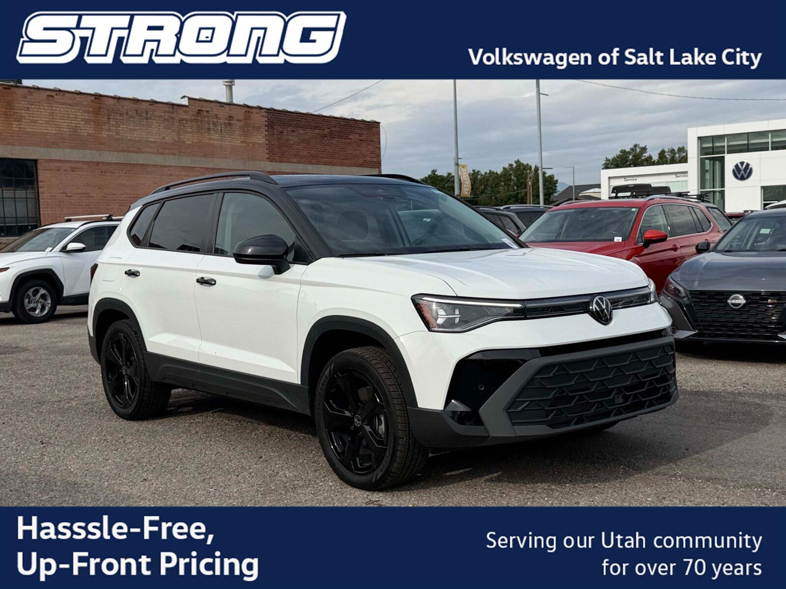 Pure White w/Deep Black Roof 2025 Volkswagen Taos SUV / Crossover All-Wheel Drive Automatic