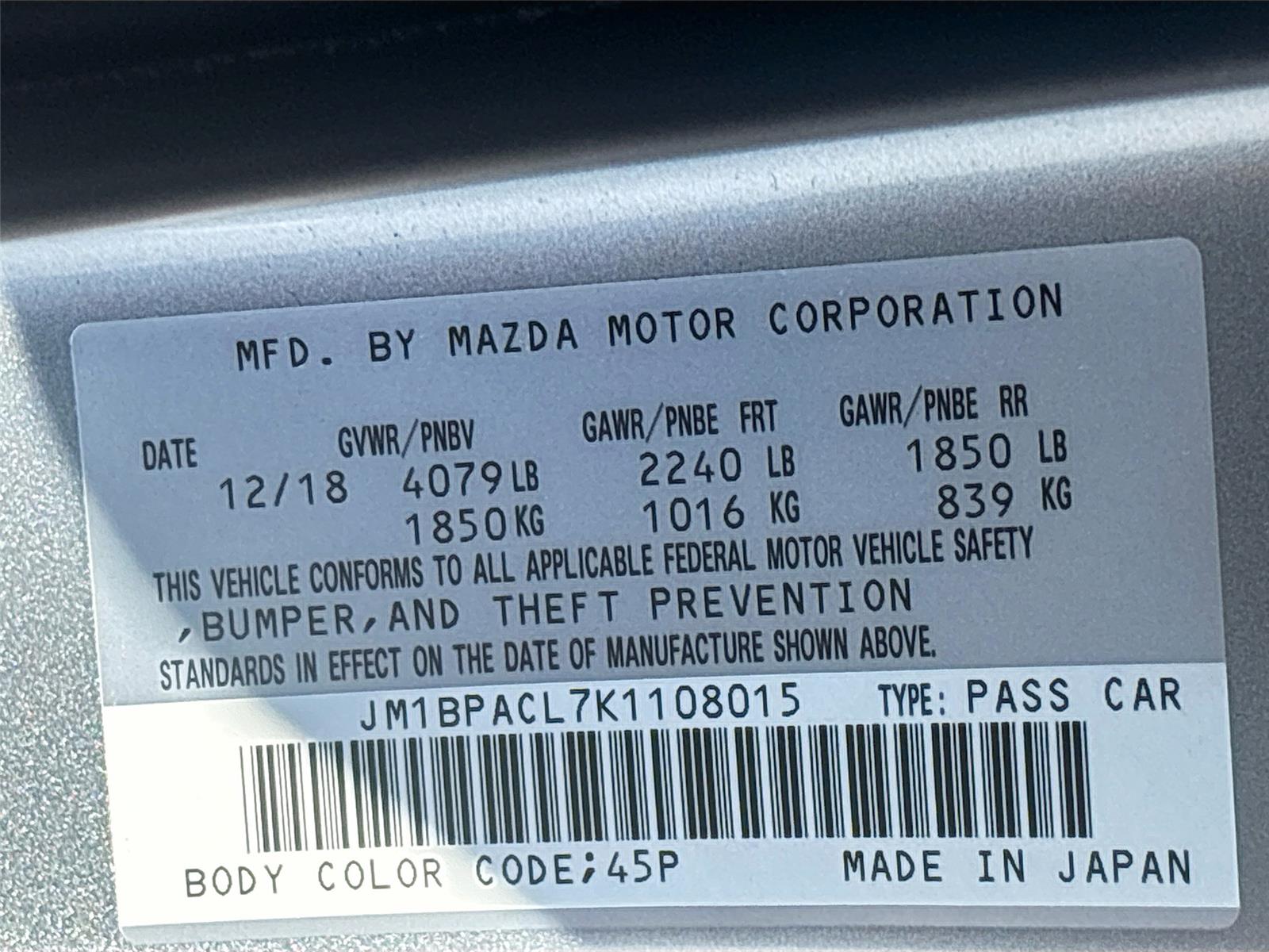 2019 Mazda Mazda3 Sedan w/Select Pkg
