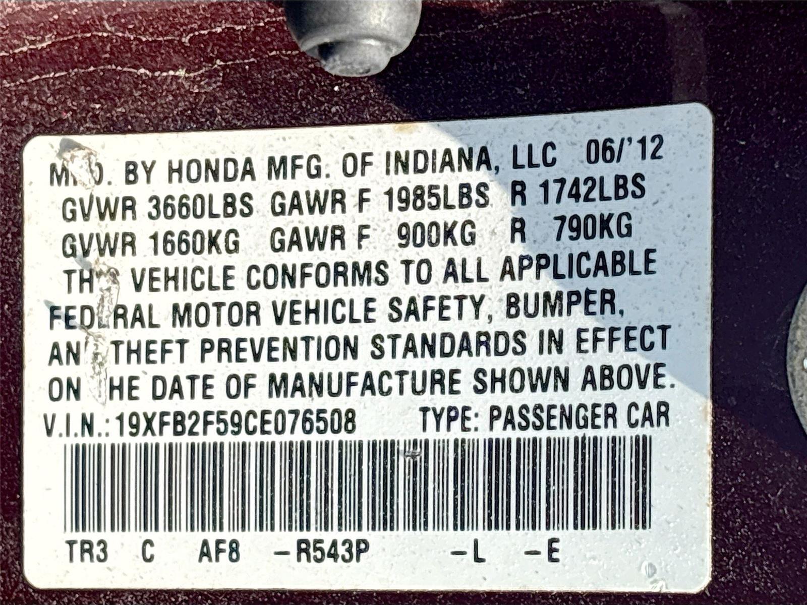 2012 Honda Civic Sdn LX