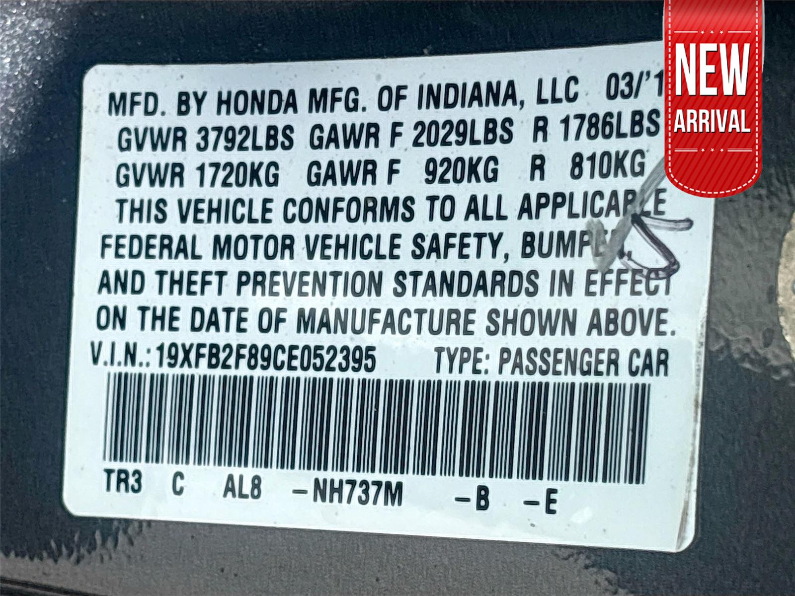 2012 HONDA CIVIC EX
