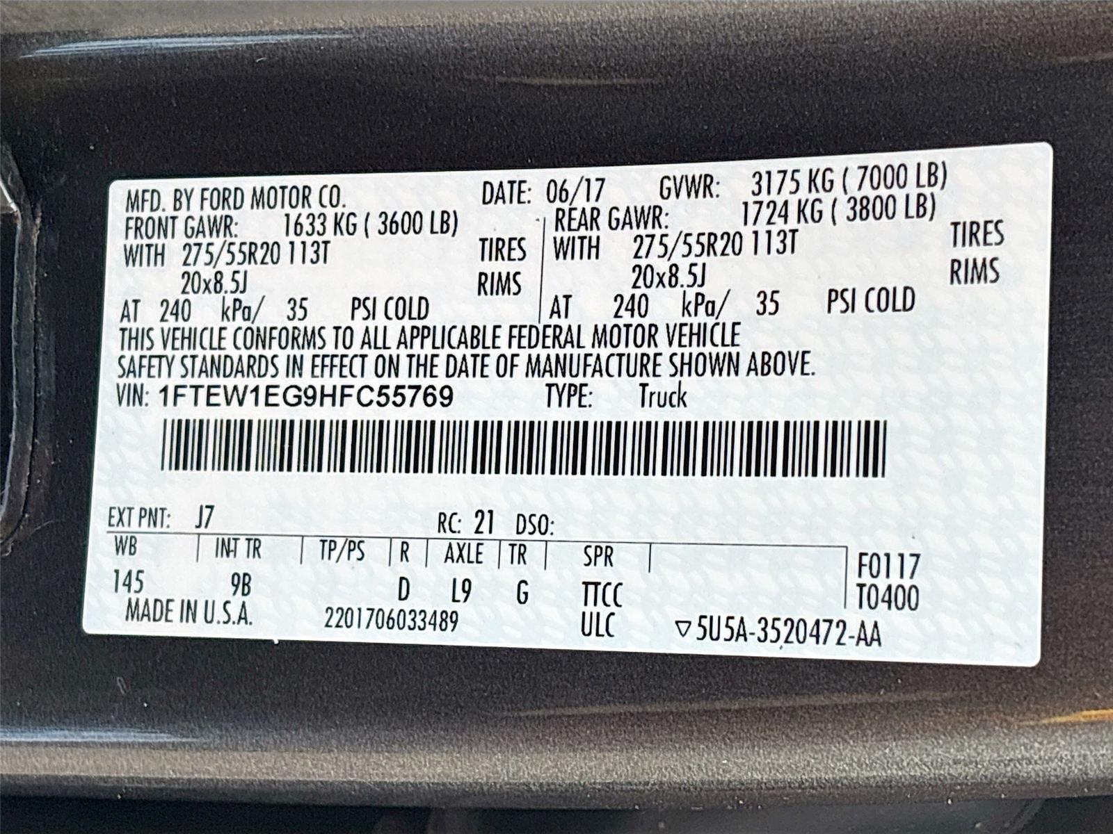 2017 FORD F150 XL/XLT/LRT