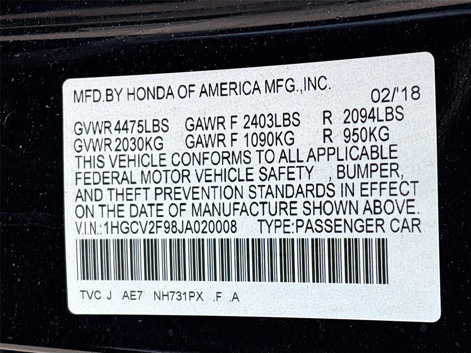 2018 Honda Accord Sedan Touring 2.0T