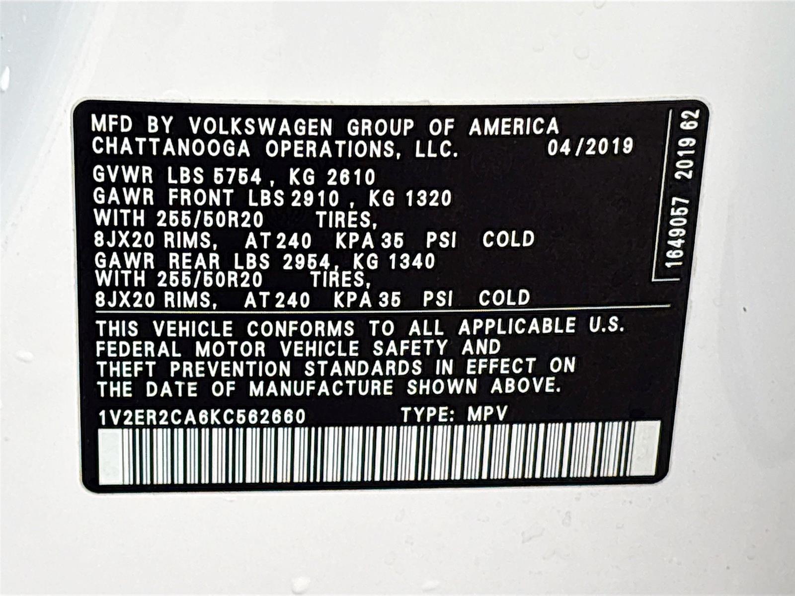 2019 Volkswagen Atlas 3.6L V6 SEL