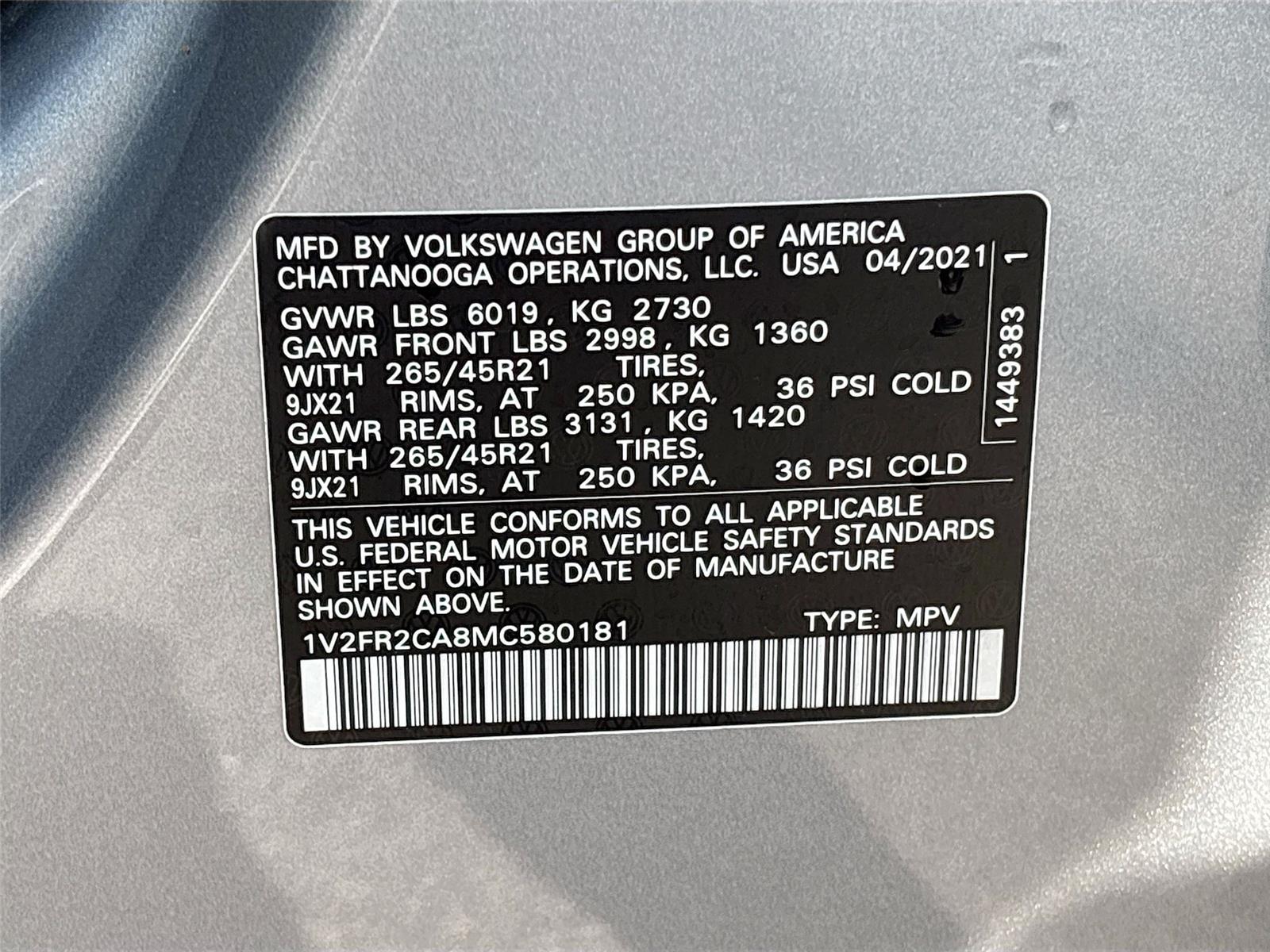 2021 Volkswagen Atlas 3.6L V6 SEL Premium R-Line