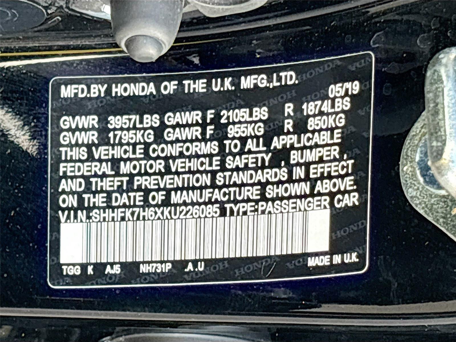 2019 Honda Civic Hatchback EX