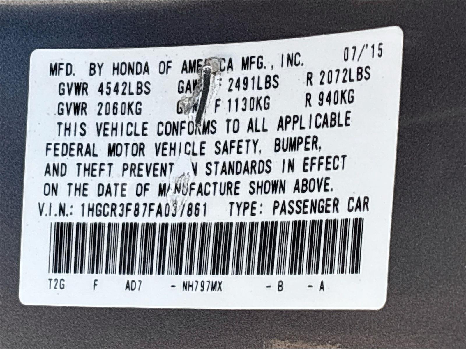 2015 HONDA ACCORD EX-L