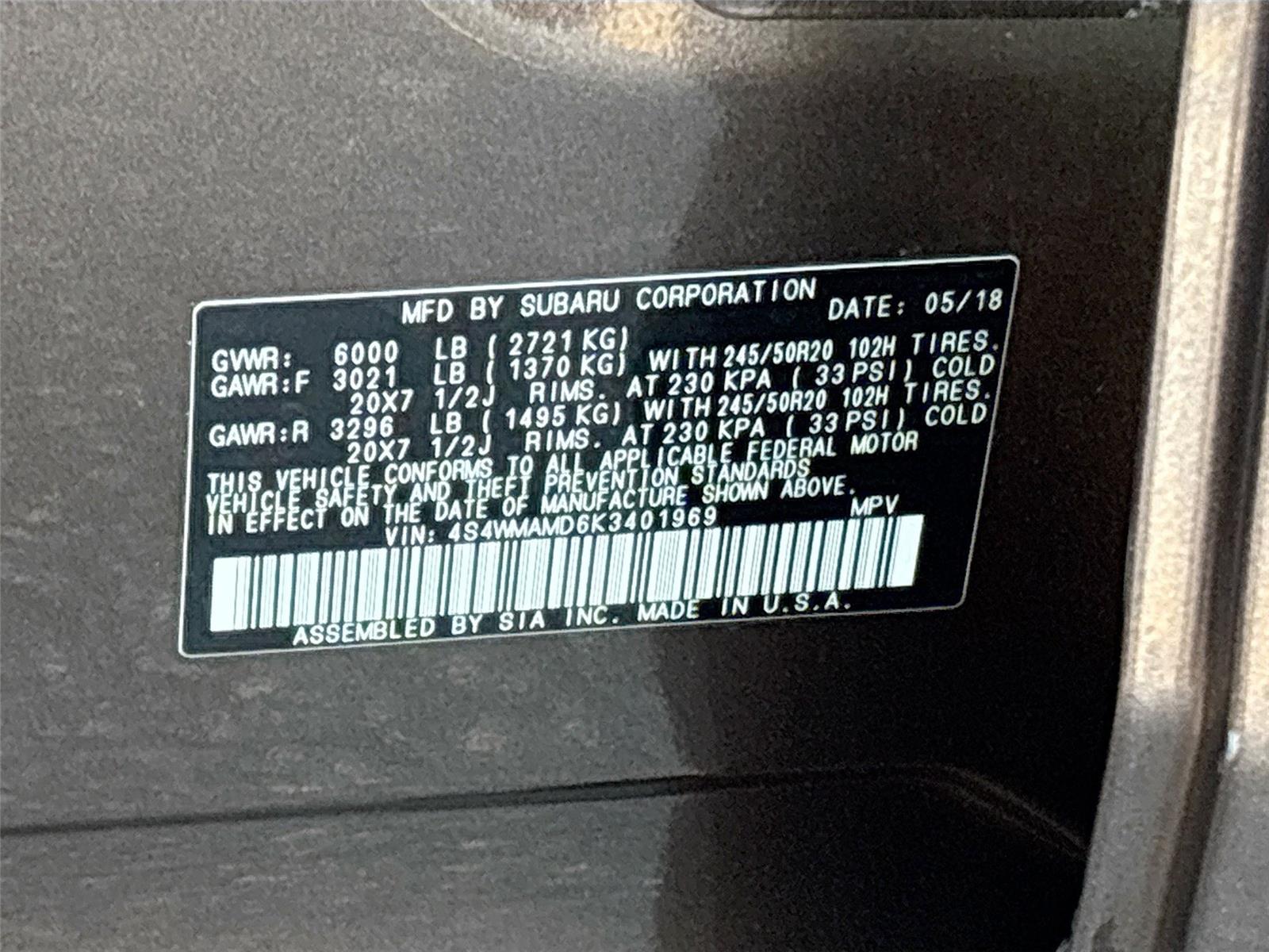 2019 SUBARU ASCENT LIMITED