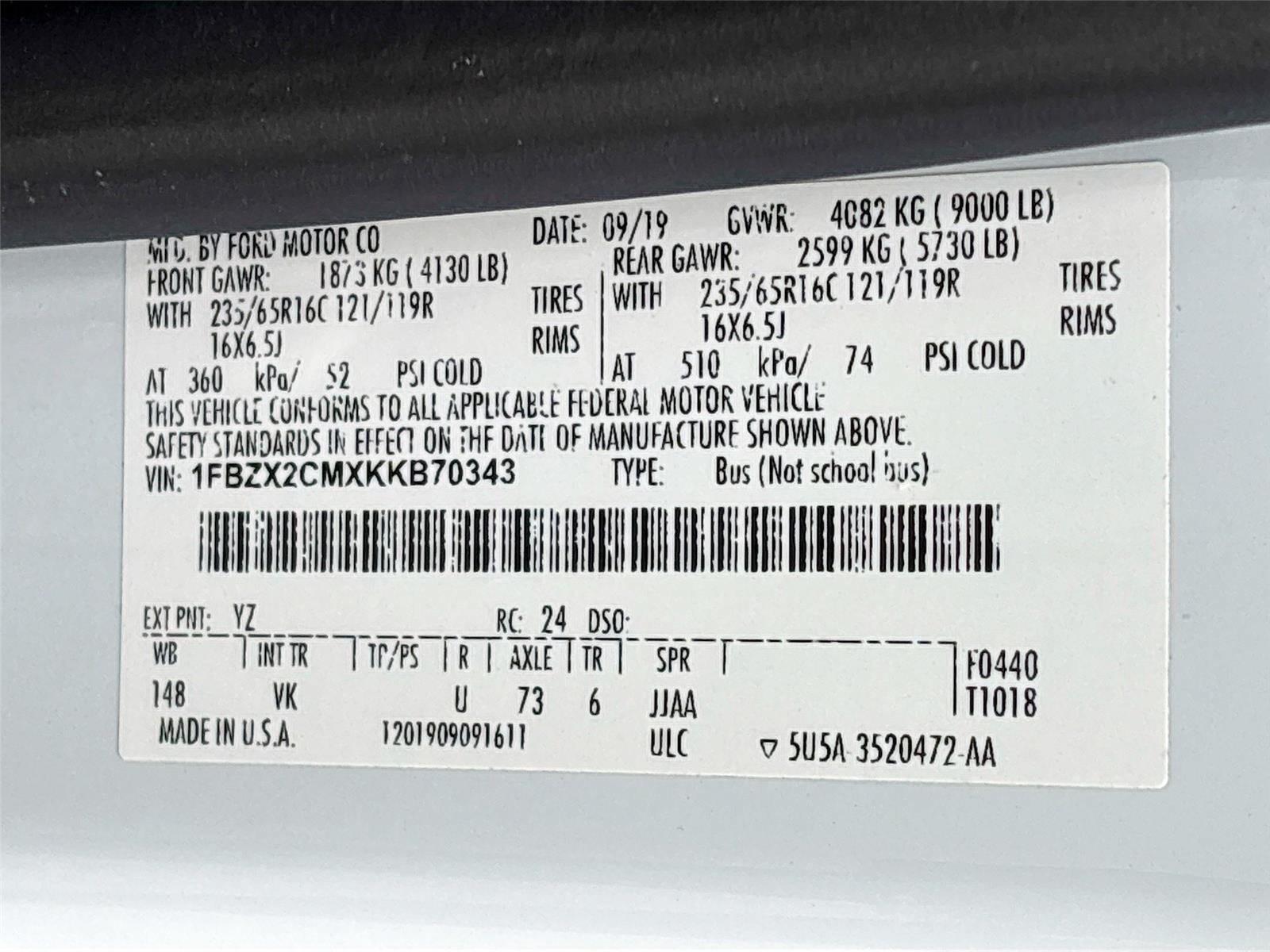 2019 FORD TRANSIT T-350 XLT