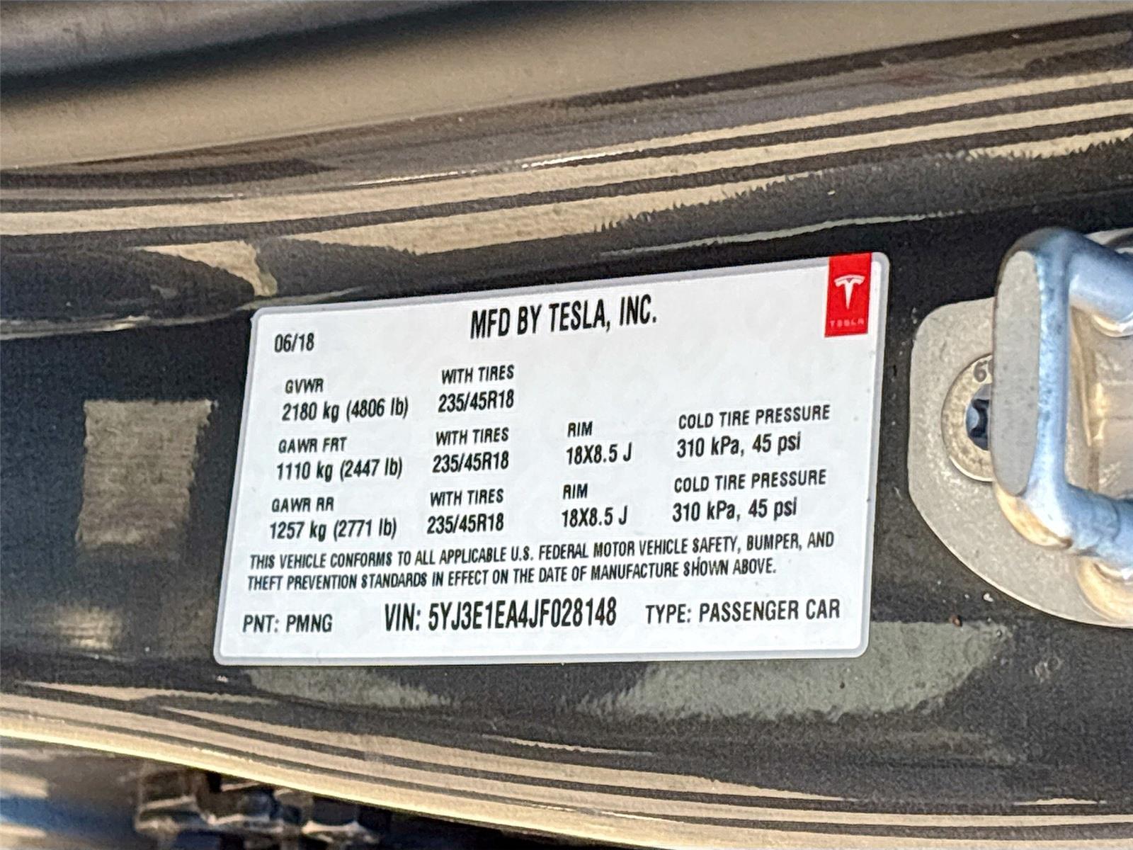 2018 Tesla Model 3 Long Range Battery