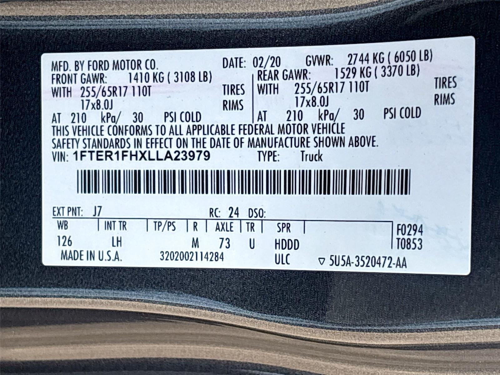 2020 FORD RANGER XL/XLT/L