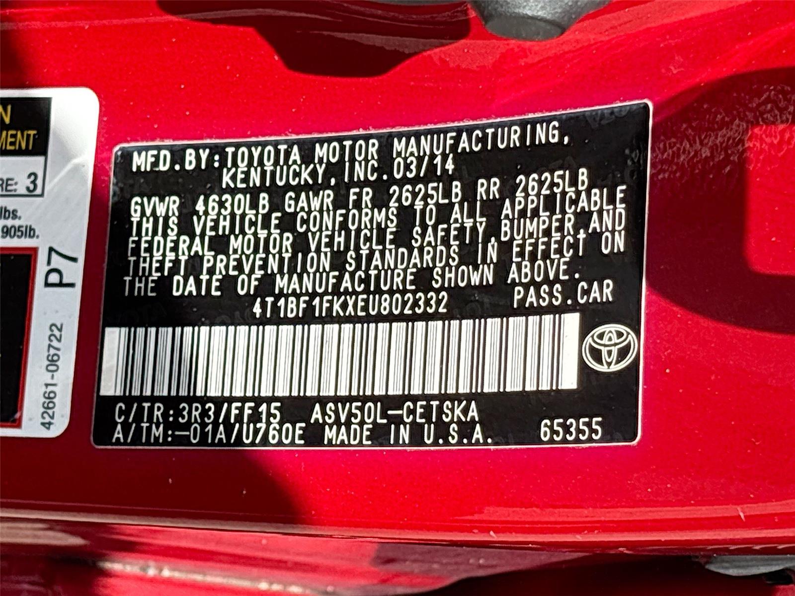 2014 TOYOTA CAMRY L/SE/LE/X