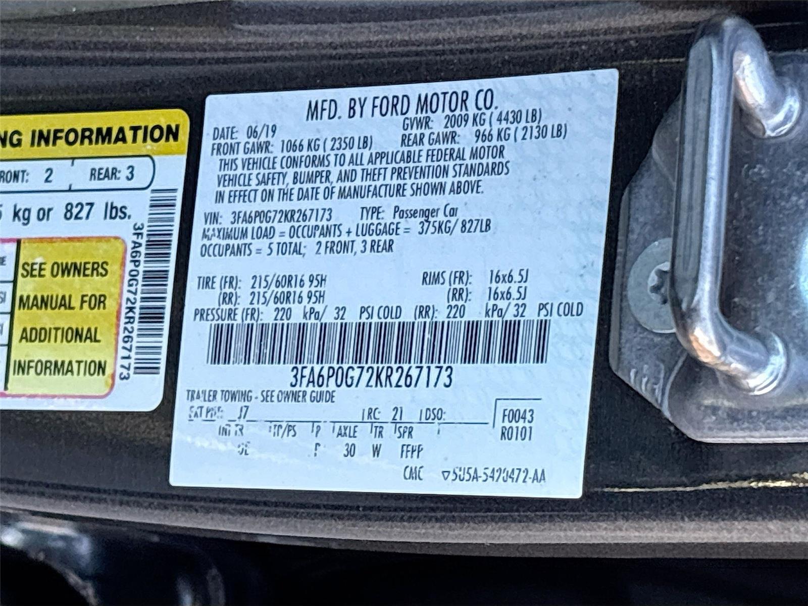2019 FORD FUSION S