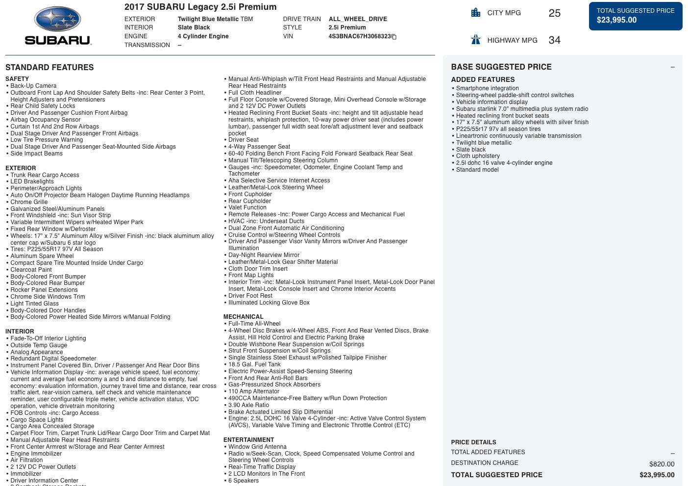 2017 Subaru Legacy Premium