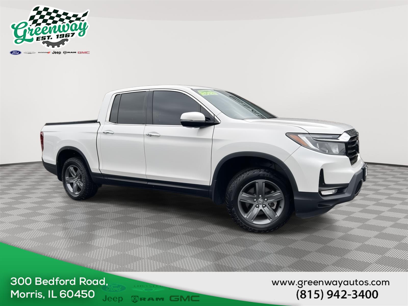 Platinum White Pearl 2023 Honda Ridgeline Pickup Truck All-Wheel Drive Automatic