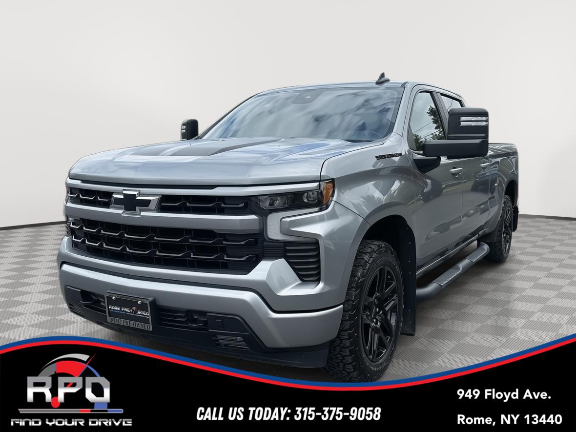 Gray (Sterling Grey Metallic) 2023 Chevrolet Silverado 1500 RST Crew Cab 4WD Pickup Truck Four-Wheel Drive 8-Speed Automatic