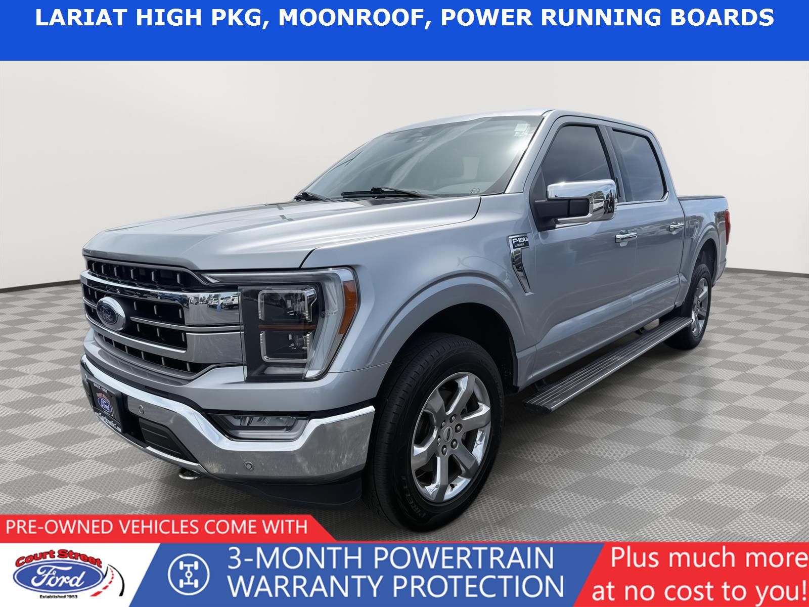 Iconic Silver 2023 Ford F-150 Lariat SuperCrew 4WD Pickup Truck Four-Wheel Drive Automatic