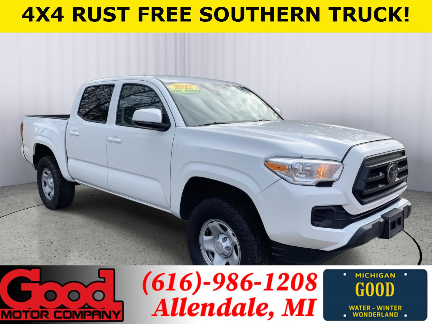 White 2022 Toyota Tacoma SR V6 Double Cab 4WD Pickup Truck Four-Wheel Drive Automatic