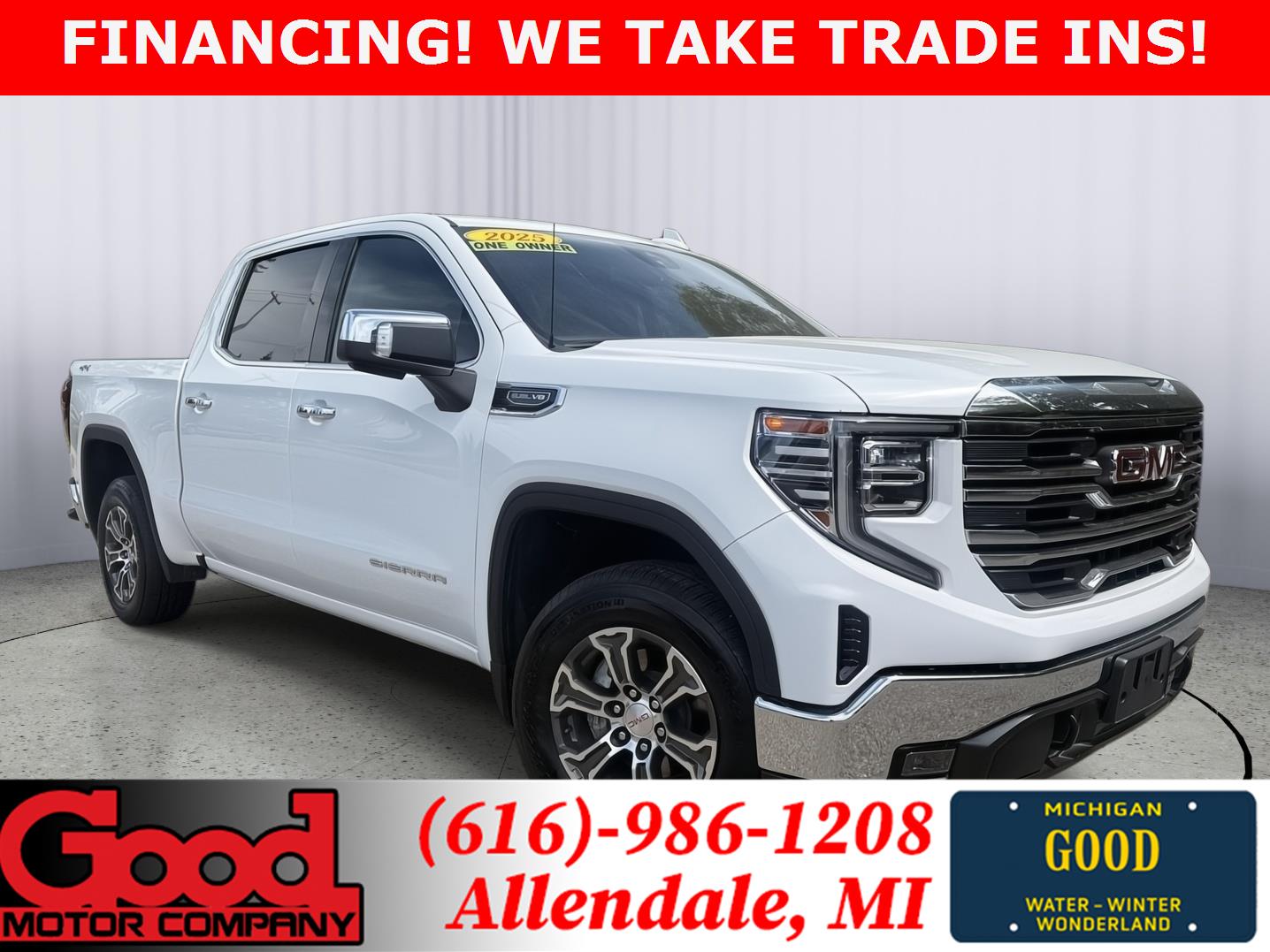 Summit White 2025 GMC Sierra 1500 SLT Crew Cab 4WD Pickup Truck Four-Wheel Drive Automatic