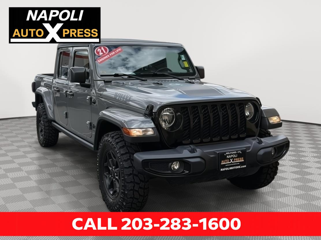 Gray 2021 Jeep Gladiator Willys Crew Cab 4WD Pickup Truck Four-Wheel Drive 8-Speed Automatic