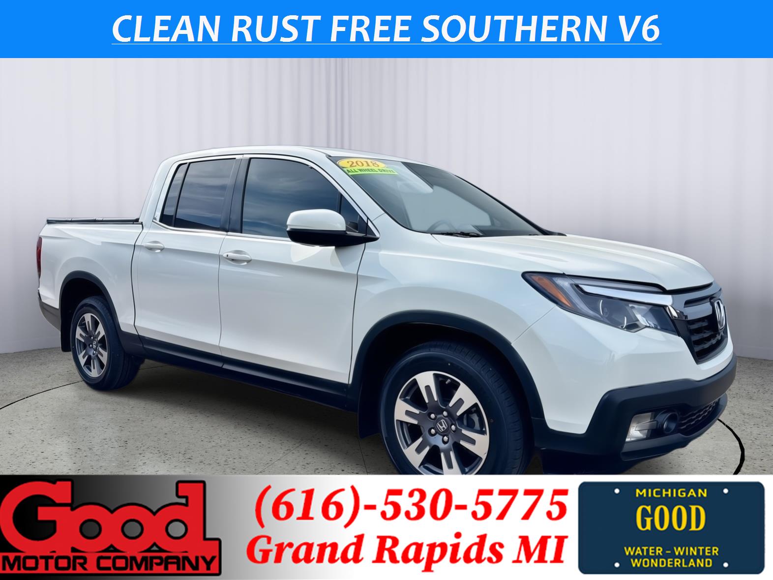 White Diamond Pearl 2018 Honda Ridgeline RTL AWD Pickup Truck All-Wheel Drive Automatic