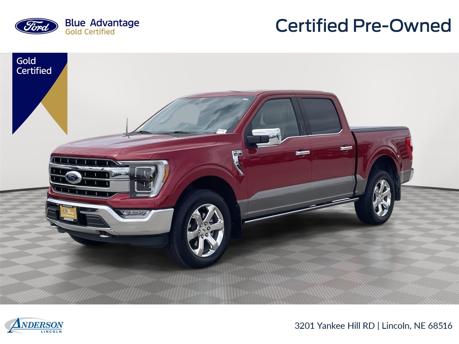 Rapid Red Metallic Tinted Clearcoat/Stone Gray 2021 Ford F-150 Lariat SuperCrew 4WD Pickup Truck Four-Wheel Drive Automatic