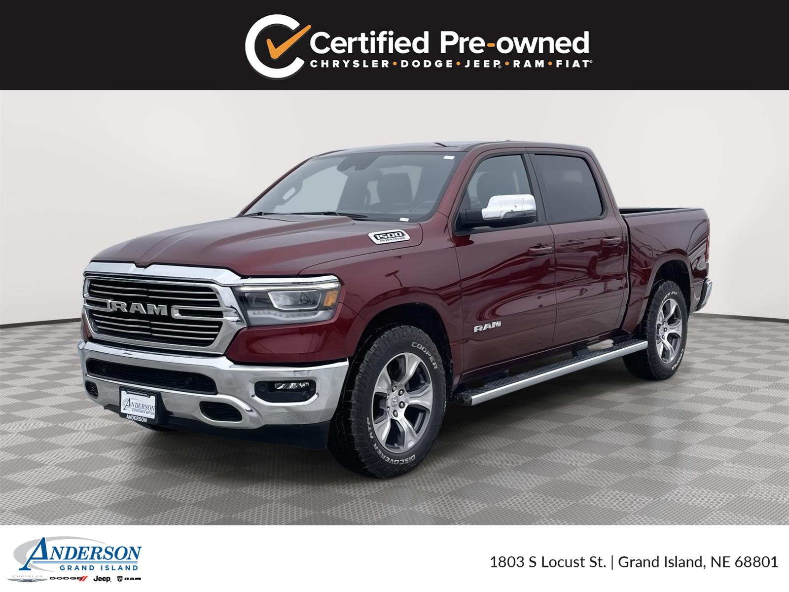 Delmonico Red Pearlcoat 2023 RAM 1500 Laramie Crew Cab 4WD Pickup Truck Four-Wheel Drive 8-Speed Automatic