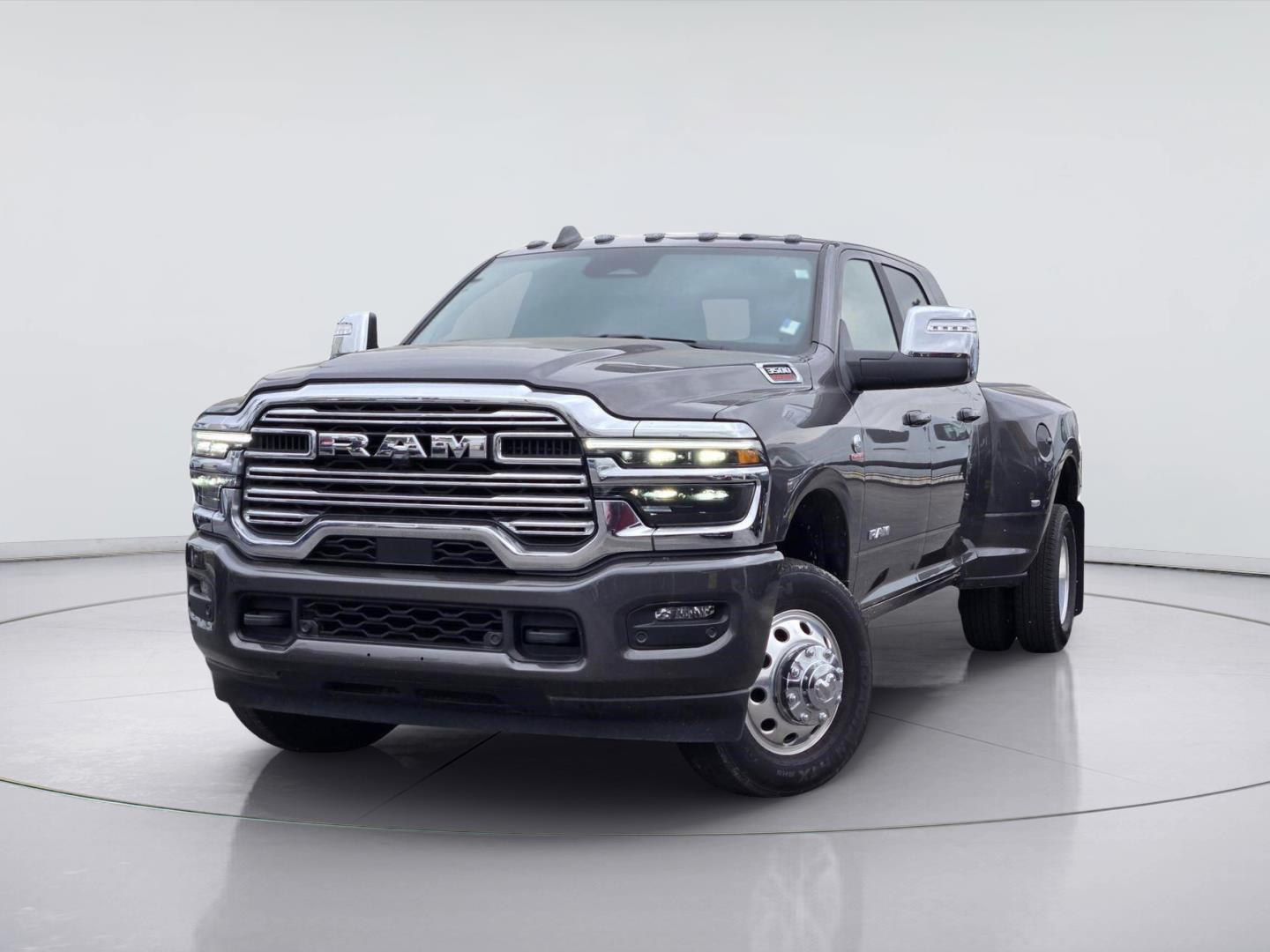 Gray (Granite Crystal Metallic Clearcoat) 2025 RAM 3500 Laramie Mega Cab DRW 4WD Pickup Truck Four-Wheel Drive 8-Speed Automatic
