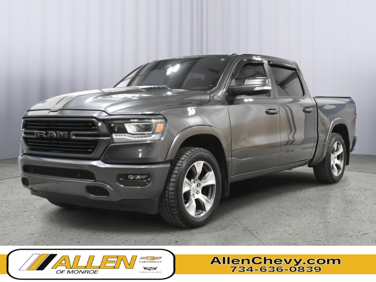 Gray (Granite Crystal Metallic Clearcoat) 2021 RAM 1500 Laramie Crew Cab 4WD Pickup Truck Four-Wheel Drive 8-Speed Automatic