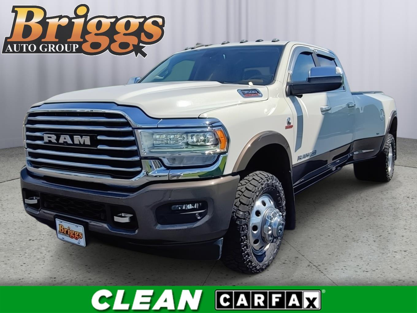 Pearl White 2019 RAM 3500 Laramie Longhorn Crew Cab LB DRW 4WD Pickup Truck Four-Wheel Drive 6-Speed Automatic