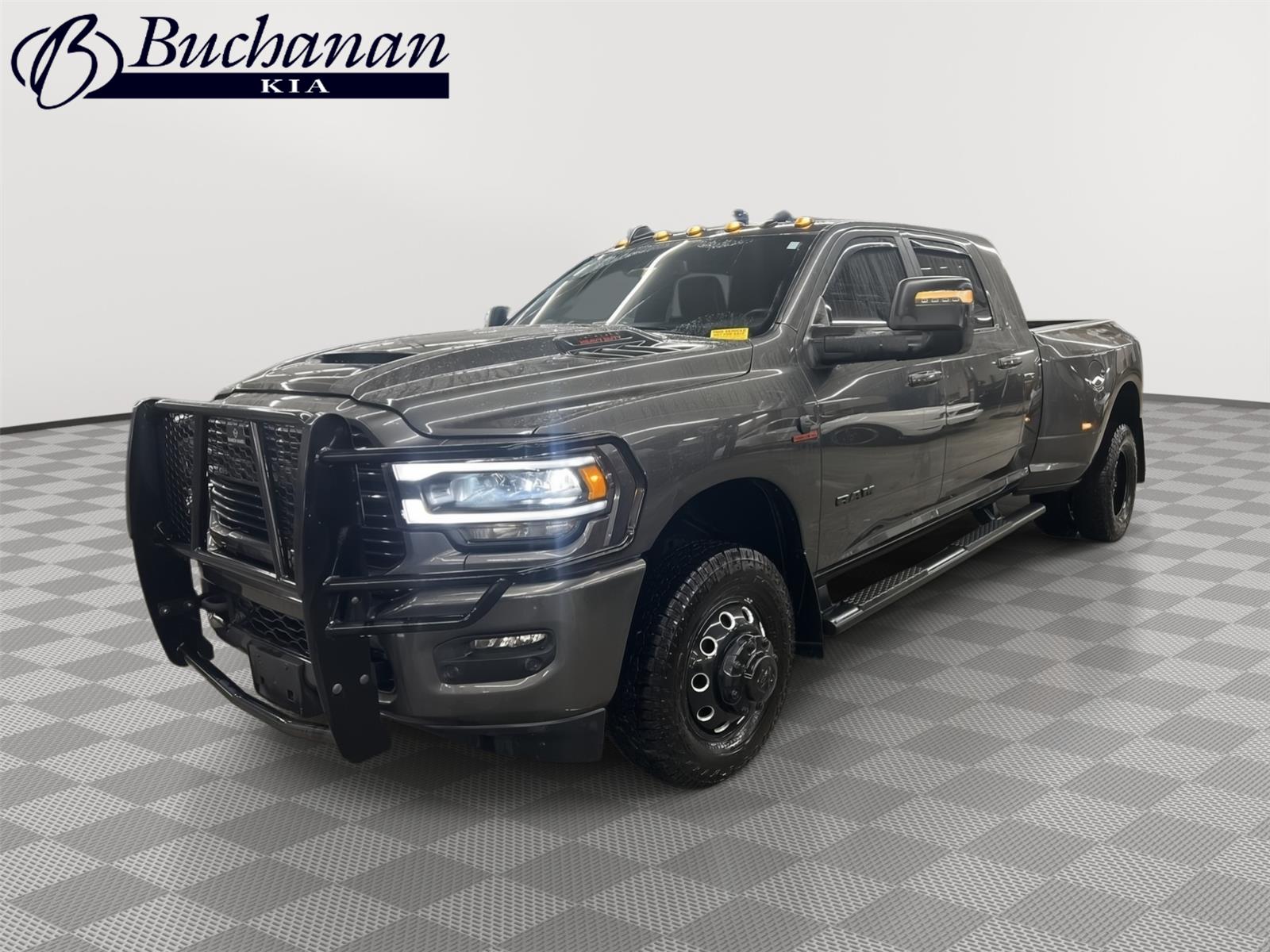 Gray (Granite Crystal Metallic Clearcoat) 2024 RAM 3500 Laramie Mega Cab DRW 4WD Pickup Truck Four-Wheel Drive 6-Speed Automatic