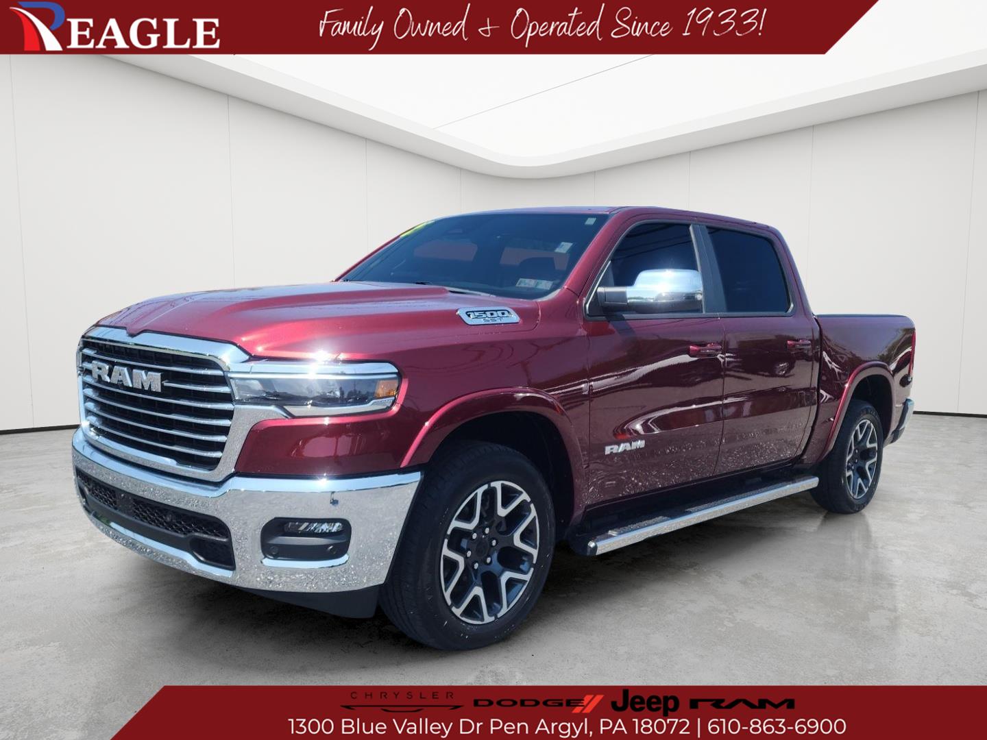 Delmonico Red Pearlcoat 2025 RAM 1500 Pickup Truck Four-Wheel Drive 8-Speed Automatic
