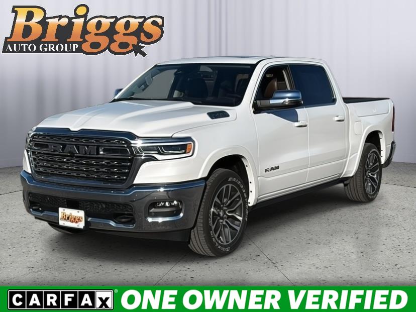 Ivory White Tri-Coat Pearlcoat 2025 RAM 1500 Limited Longhorn Crew Cab 4WD Pickup Truck Four-Wheel Drive 8-Speed Automatic